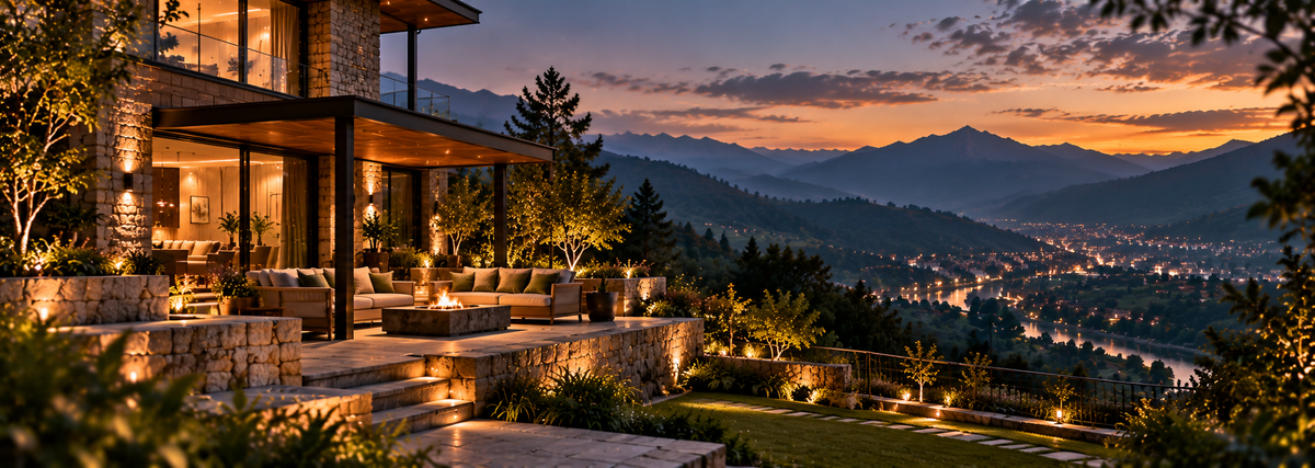 Contemporary residence at dusk